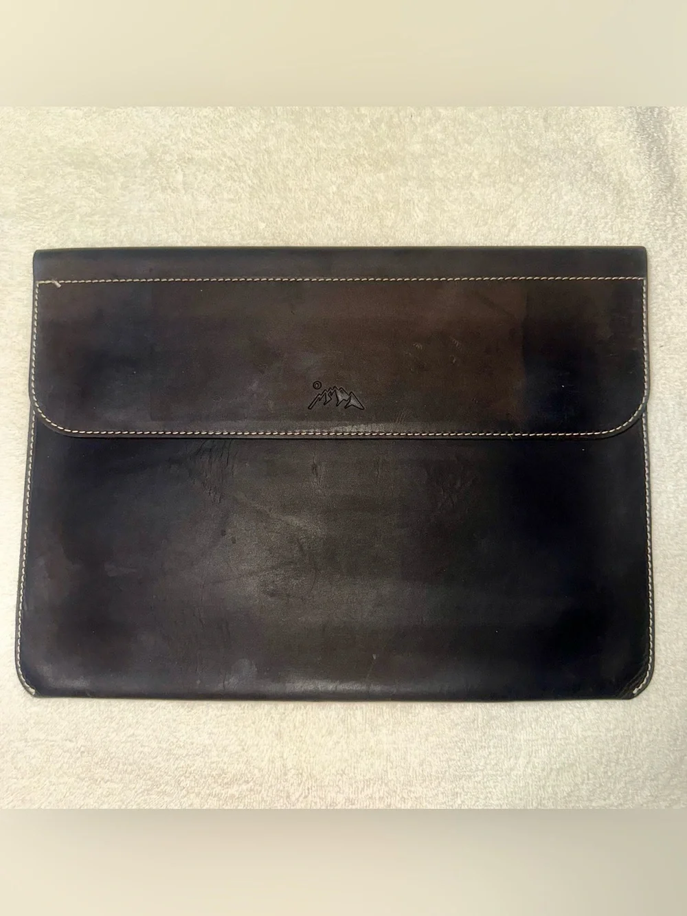 Black Genuine Leather 14 Laptop Sleeve Case iPad Pro 12.9 13 Mountain Folio Bag